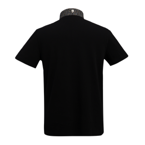Polo à manches courtes noir pour homme, taille personnalisée, en coton piqué uni, logo brodé, boutons sur le devant, style décontracté chic - Product Image 5