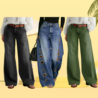 Nouveau Jean Femme Style Européen & Américain 2026, Coupe Ample Décontractée avec Œillets, Taille Haute et Jambe Large, Vintage, Vente en Gros