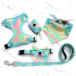 High Quality Designer Pet Supplies Customized Printed Soft Mesh Padded Pet Dog Harness Set