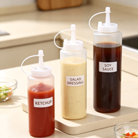 Bouteilles souples en plastique PE pour sauces, 8oz, 12oz, 16oz, rechargeables, pour sauce chili, vinaigrette, ketchup, moutarde