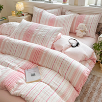 Ensemble de literie rayé minimaliste 100% coton 4 pièces, housse de couette rayée blanche et colorée, avec drap plat/drap housse