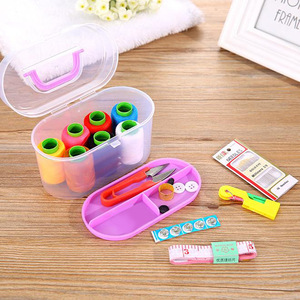 <b>Sewing</b> Kit With Needles Thread Buttons Scissors Measuring Tape Portable Travel Household Mending Tools Oval Plastic Storage <b>Box</b> - Product Image 2