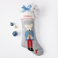 Chaussettes de Noël personnalisées en toile rose, motif maison kaki et blanc, avec revers en toile, idéales comme cadeau