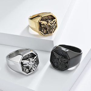 Anillo de Acero Inoxidable en Oferta, Anillo de Hombre con Cabeza de Lobo en Plata, Negro y Oro, Anillos de Compromiso y Boda de Acero Inoxidable, Regalo para Parejas - Product Image 6