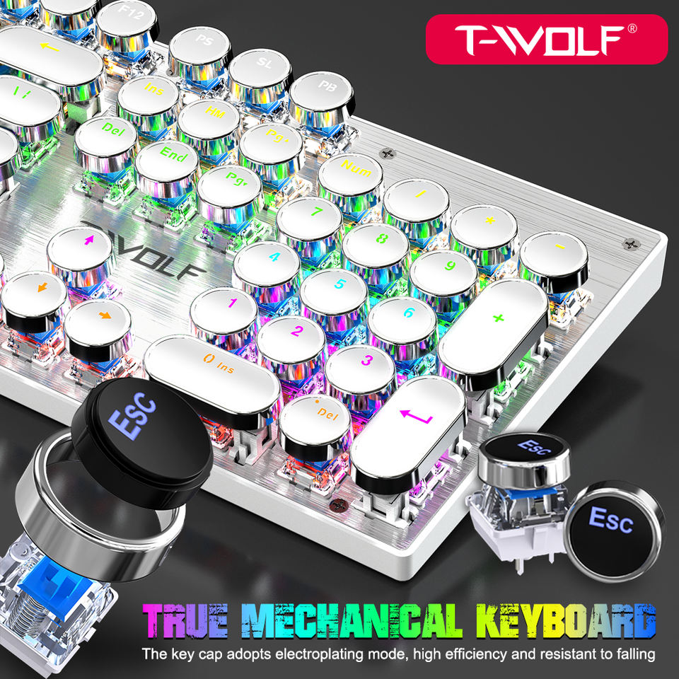TWOLF Gaming Keyboard - Backlit, Mechanical, and Programmable
