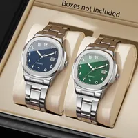2 montres de luxe pour hommes, cadran carré, analogique, quartz, alliage, avec calendrier CC059