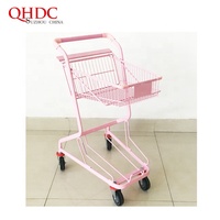 Chariot de courses en acier de petite taille avec panier, capacité de 80 kg, design pliable antirouille, couleur rose, pour utilisation en supermarché