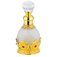 Flacon de parfum en métal rose et bleu de 15 ml, style Dubaï, motif fleur de prunier, pour huile essentielle Attar, rechargeable avec compte-gouttes et bouchon hermétique