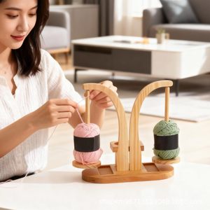 Wooden Yarn Spool Holder Rotating <b>Desktop</b> <b>Stand</b> Solid Wood Oval Shape For Needlework Craft Storage - Product Image 3