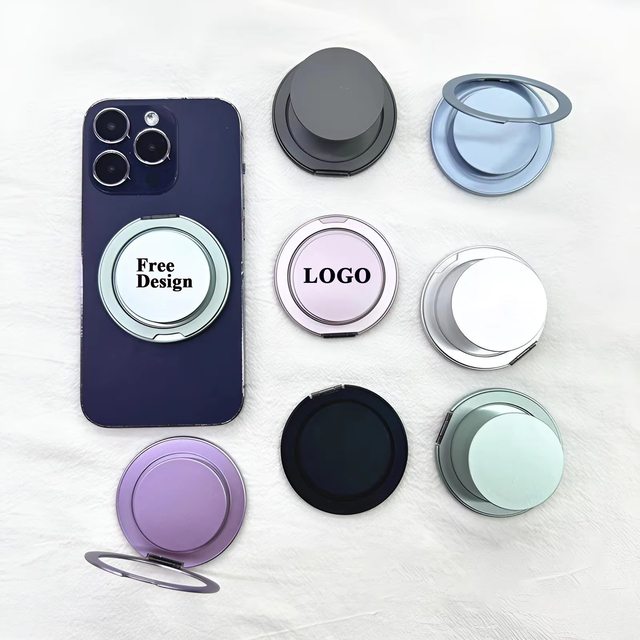 Custom Logo Zinc Alloy Magnetic Phone Ring Holder, Multifunctional Portable Mobile Phone Stand Finger Grip