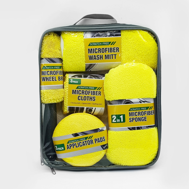 Premium Microfiber Car Wash Cleaning Kit Yellow/Gray/ Green /Orange Microfiber Cleaning Tools