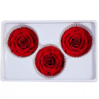 Lot de 3 boîtes cadeaux de fleurs éternelles, têtes de roses préservées de 7-8 cm, arrangements floraux, décoration de mariage