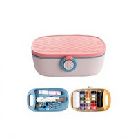 Kit de couture portable pour adultes, style simple, boîte en plastique, aiguilles, fils, accessoires, fournitures pour le tricot, rose