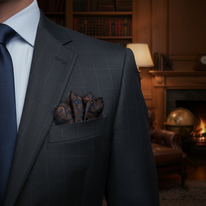 Men's Navy Blue Paisley Shawl Pattern Jacquard Textile Pocket Square One Size - Product Image 3