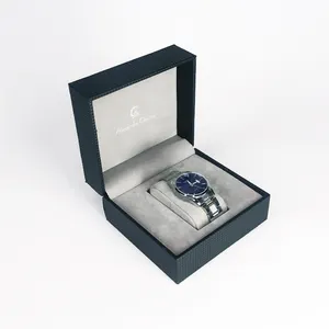 Relógio de couro PU preto com desenho bonito, travesseiro de veludo cinza, caixas de embalagem para presente, logotipo personalizado para marca