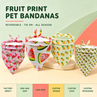 Foulard réfléchissant réversible en coton personnalisé pour animaux de compagnie, motif fruits, triangle, avec nœud, vente en gros pour boutiques