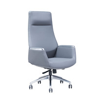 Chaise de bureau ergonomique de direction moderne en cuir PU, pivotante, imperméable, respirante, avec base en acier, dossier croisé et accoudoirs fixes