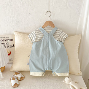 Ensemble 2 pièces d'é<span class=keywords><strong>t</strong></span>é pour bébé garçon : <span class=keywords><strong>T</strong></span>-<span class=keywords><strong>shirt</strong></span> pull à manches courtes rayé et body, en coton respirant, avec poches intégrées - Product Image 2