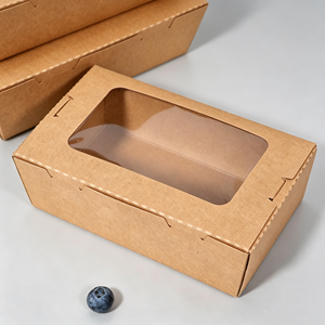 Recipientes de Alimentos Descartáveis em Kraft com Janela Transparente, Caixa de Embalagem para Delivery por Atacado - Product Image 5