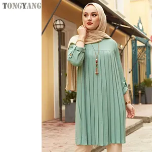 TONGYANG camicetta da ragazza pieghettata camicia manica regolabile donna Top camicette islamiche per donne musulmane molti colori moda musulmana