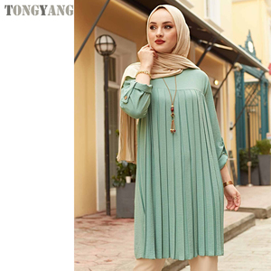 Tongyang Geplooid Meisje Blouse Shirt Verstelbare Mouw Vrouwen Top Islamisme <span class=keywords><strong>Blouses</strong></span> Voor Moslim Vrouwen Vele Kleuren Moslim Mode - Product Image 1