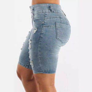 Mode solide mince bout à bout pantalon de levage femmes élasticité Denim Shorts décontracté minceur déchiré jean tempérament femmes court - Product Image 3