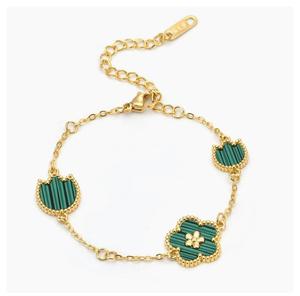 Pulsera de Acero Inoxidable Chapada en Oro de la Serie Bosque de Cinco Hojas con Trébol de Cinco Hojas y Flor <span class=keywords><strong>Lila</strong></span> para Aniversario - Product Image 4