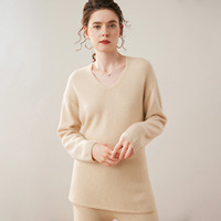 Ensemble de vêtements en cachemire de haute qualité pour femmes, décontracté, hiver, 2 pièces, uni, anti-boulochage, respirant, pull à manches longues, col en V, pantalon