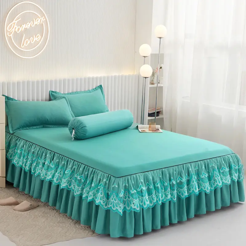 Lace Bed Skirt +2 Pillowcases Fashion Bedding Set Princess Bedspreads Sheet Bed Lace Bed sheet