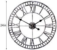 Grande horloge murale en métal de 24 pouces Art mural industriel Horloges décoratives Silencieuses à piles Squelette en fer massif Grands chiffres romains