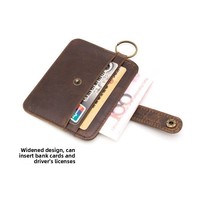 ODM OEM Custom 2026 Dompet Kartu Kulit Asli Berlapis Minyak dengan Gesper, Dompet Koin Multifungsi, Gantungan Kunci, Dompet SIM