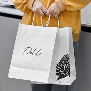 Sacs à emporter en papier kraft biodégradable et écologique personnalisés avec poignées pour desserts, gâteaux, pain cuit au four - Product Image 3