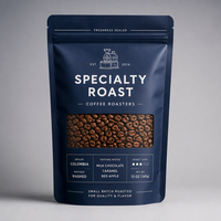 Sachet de café en papier kraft écologique avec fenêtre, pochette personnalisée imprimée pour l'emballage de grains de café bio, pochette à fond plat