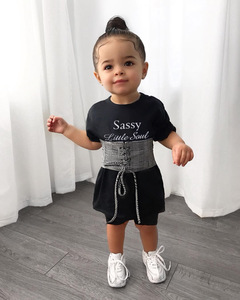 Nouvelle robe à imprimé lettres pour filles tendance 2020 avec ceinture à carreaux, vêtements pour filles, ensembles deux pièces - Product Image 2