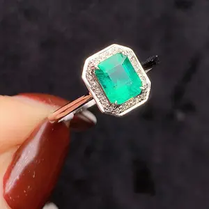 18k Solid Gold 1.1CT Zambia Natural Emerald Vivid Green Diamond Ring