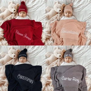 Coperta e Berretto Personalizzati in Cotone Biologico per Neonati, Regalo Ricamato per <span class=keywords><strong>Baby</strong></span> Shower - Product Image 4