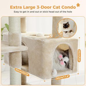 Grande tour de <span class=keywords><strong>chat</strong></span> de 72 pouces pour chats d'intérieur Poteaux à gratter recouverts de sisal Double panier de condo <span class=keywords><strong>2</strong></span> griffoirs rembourrés pour <span class=keywords><strong>arbre</strong></span> à <span class=keywords><strong>chat</strong></span> - Product Image 5