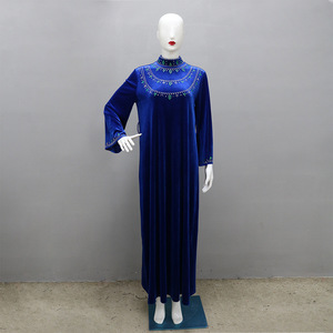 ÉMIRATS ARABES UNIS Américain Élégant Bleu couleur velours Vert diamant devant ethnique modeste pleine longueur <span class=keywords><strong>abaya</strong></span> musulmane - Product Image 3