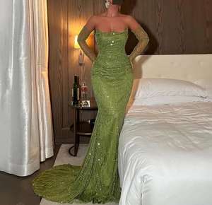 مخصص أخضر مطرز بشدة الدانتيل حورية البحر الفاخرة الزفاف بريق الترتر أنيقة مقاس كبير فستان الزفاف - Product Image 4