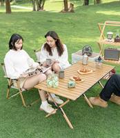 Table de camping pliante moderne d'extérieur en acier au carbone avec base tréteau, plateau roulant, portable, étanche, hauteur réglable, 4 places