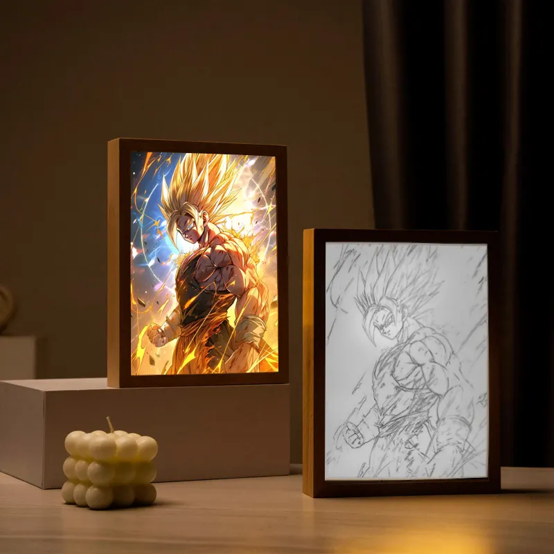 Anime Light Up Led pintura enmarcada USB Power Tabletop Lámpara decorativa noche luz solar sombra caja pared arte imagen Dragon Ball Sup