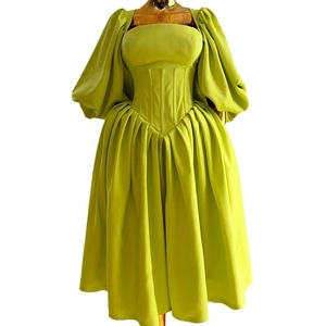 Elegante Maxi abito da donna con collo quadrato tessuto intrecciato traspirante taglia unica per l'autunno - Product Image 6