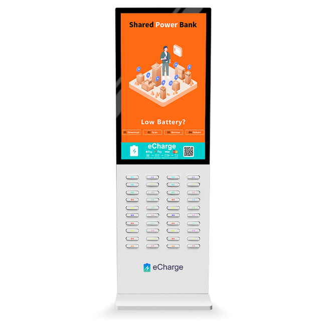 Public Sharing Power Station Kiosk LCD Display Advertise Machine for Phone Charging 65W Output Power Bank Rental Cabinet