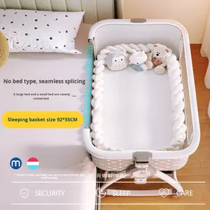 <strong>Top</strong>-Rated Modern Adjustable Baby <strong>Cot</strong> Foldable Bedside Cradle with Storage &amp; Mosquito Net Metal Frame Safety Belt for Newborns - Product Image 4