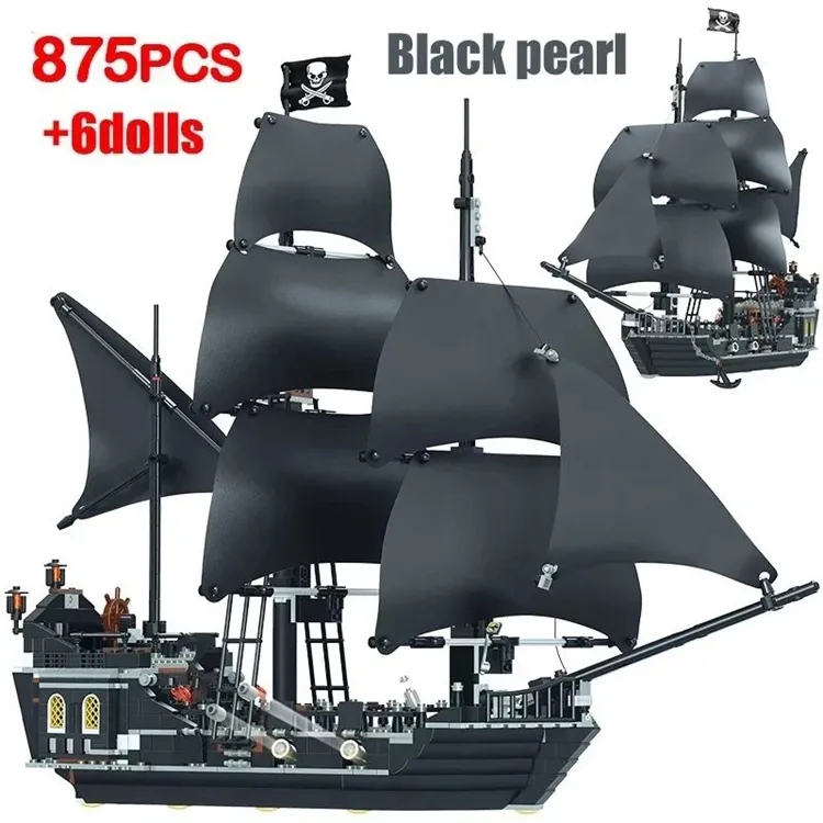 Black Pearl Ship Compatible Pirates Ships 4184 Caribbean Model Building Blocks with Figures