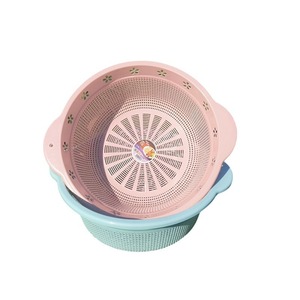 Double Ear Plastic Storage <b>Basket</b> M Size <b>Stackable</b> Round Draining Rack For Kitchen Fruit Vegetable Rice Washing - Product Image 5