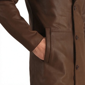 Abrigo Largo de Invierno para Hombre, de Cuero Genuino, Ecológico, Transpirable, Impermeable, Antiarrugas, con Cuello Mao y Doble Botonadura - Product Image 5