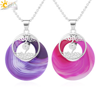 CSJA Naturel Turquoise Pierres Précieuses Donuts Pendentif Collier Vie Arbre Mer Plage Coquillage Onyx Pierre Pendentif Bijoux De Mode F881
