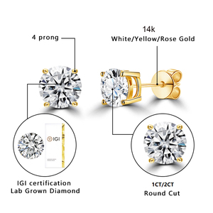 Starsgem Pendientes de diamantes de oro de 14 quilates Corte redondo IGI Certificado 1CT 2CT DEF VS1 Pendientes de diamantes cultivados en laboratorio - Product Image 2