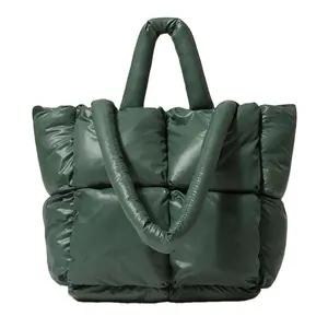 Fashion Large Tote Padded Handbags Designer Quilted Women Shoulder Bags Luxury Nylon Down Filler Crossbody Bag Winter Purse